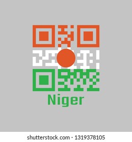 QR code set the color of Niger flag. orange white and green; charged with an orange circle in the centre with text Niger.