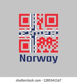 QR code set the color of Norway flag, a white-fimbriated blue Nordic cross on a red field, text: Norway, concept of sale or business.