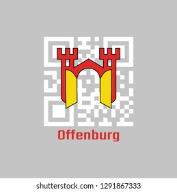 QR code set the color of Offenburg flag, it is in Baden-Wurttemberg, Germany with text Offenburg.