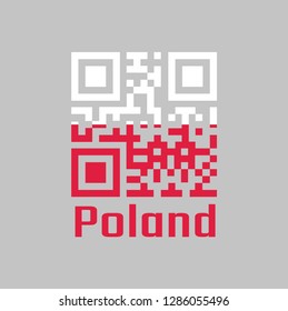 QR code set the color of Poland flag, A horizontal two color of white and red. text: Poland, concept of sale or business.