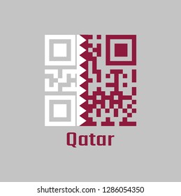 QR code set the color of Qatar flag, a white band on the hoist side, separated from a maroon area on the fly side by nine white triangles which act as a serrated line. concept of sale or business.