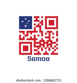 QR code set the color of Samoa flag, A red field with the blue rectangle and white star. text: Samoa.