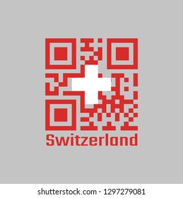 QR code set the color of Switzerland flag, red flag with a white cross with text: Switzerland.