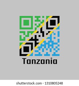 QR code set the color of Tanzanian flag. A yellow-edged black diagonal band: the green triangle and blue triangle with text Tanzanian.