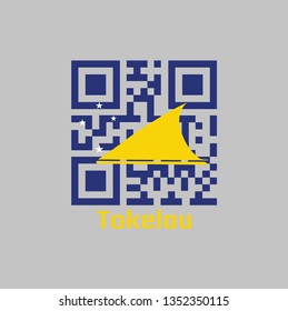 QR code set the color of Tokelau flag. A light blue field with the large yellow disk shifted slightly to the hoist-side of center. text: Tokelau.