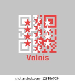QR code set the color of Wallis flag, The canton of Switzerland with text Valais.