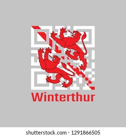 QR code set the color of Winterthur flag, The canton of Switzerland with text Winterthur.