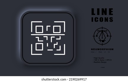 QR code set icon. Goods labeling, scan, scanner, frame, purchase, delivery, label, encrypted information about product. Technology concept. Neomorphism. Vector line icon for Business and Advertising.
