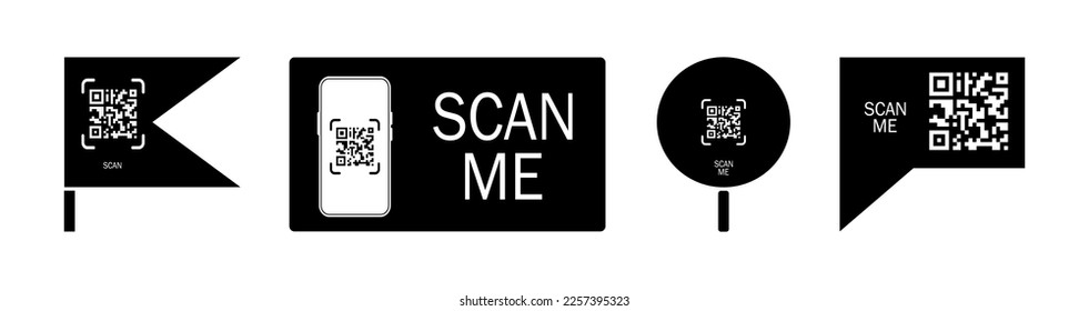 Qr code set icon. Quar codes with inscription scan me with smartphone. Scan me icon. Scan qr code icon for payment, mobile app and identification. Vector illustration on white background