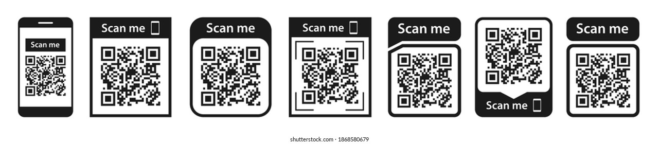 QR code set. Scan qr code icon. Template scan me Qr code for smartphone. QR code for mobile app, payment and phone. Vector illustration