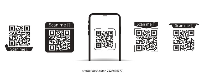 QR code set. Scan qr code icon. Template scan me Qr code for smartphone. QR code for mobile app, payment and phone. Vector illustration.