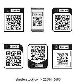 QR code set. Scan qr code icon. Template scan me Qr code for smartphone. QR code for mobile app, payment and phone. Vector illustration