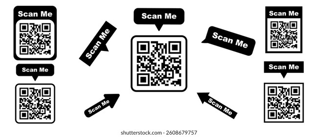 QR code set. Scan qr code icon. icon QR Code black outline for website design and mobile. Vector illustration on a white background