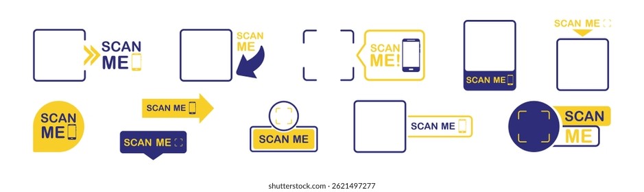 Código QR definido. Ícone do código qr de digitalização. Digitalize-me o sinal de código de barras. Exame de código QR para smartphone.