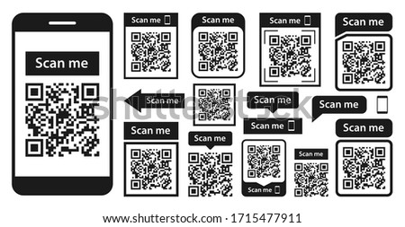 QR code set. Scan qr code icon. Template scan me Qr code for smartphone. QR code for mobile app, payment and phone. Vector illustration.