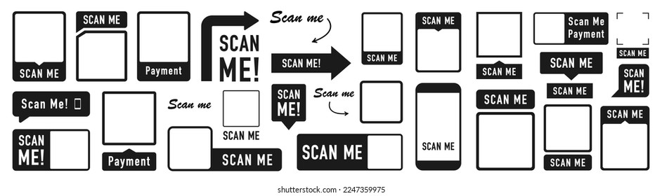 QR code set. Scan Me. Scan qr code icon. Template for smartphone. Mobile app, payment and phone. Vector illustration.