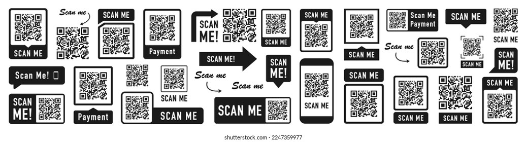 QR code set. Scan Me. Scan qr code icon. Template for smartphone. Mobile app, payment and phone. Vector illustration.