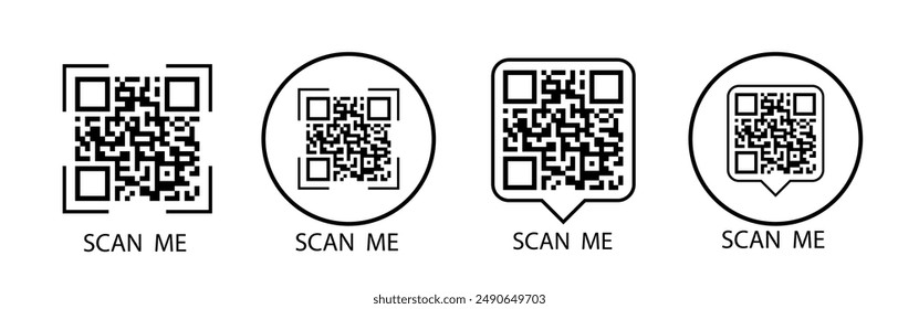 QR code set. Scan Me. Scan qr code icon. Template of frames for QR code with text - scan me. Vector illustration.