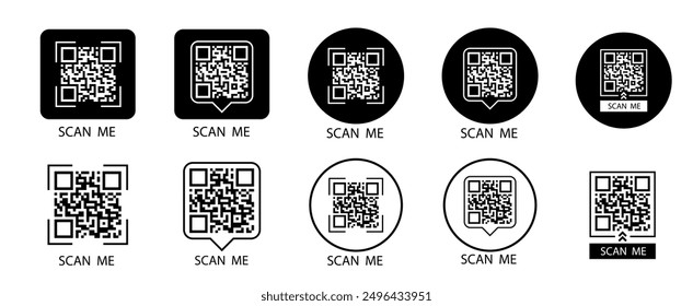 QR code set. Scan Me. Scan qr code icon. Template of frames for QR code with text - scan me. Vector illustration.