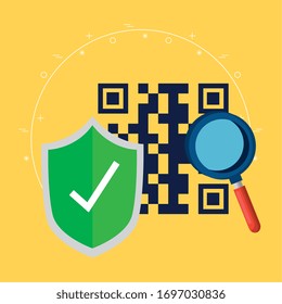 qr code shield and lupe design of technology scan information business price communication barcode digital and data theme Vector illustration