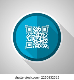 Qr code, shopping symbol, flat design vector blue icon with long shadow