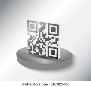 QR Code Sign. Isometric Icon. Metallic. Vector illustration