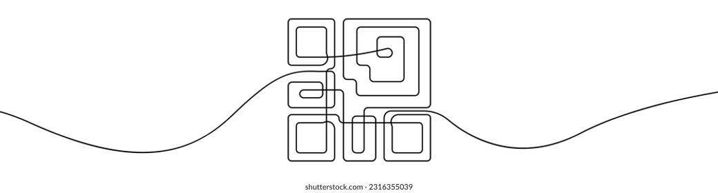 QR code sign line continuous drawing vector. One line QR code icon vector background. QR code icon. Continuous outline of a QR code.