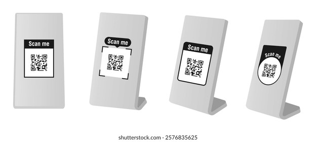 qr code sign with stand, vector illustration isolated on white background.	