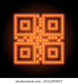 Código QR icono simple. Diseño plano. Neón naranja sobre fondo negro.ai