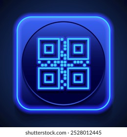 Código QR icono simple. Diseño plano. Estilo de neón azul en el Botón. Con shadow.ai