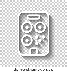 QR code, simple icon of mobile scanner. White linear icon with editable stroke and shadow on transparent background