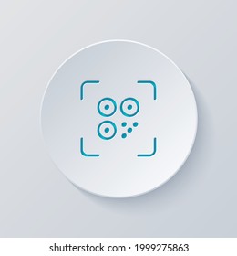 QR code, simple icon of mobile scanner. Cut circle with gray and blue layers. Paper style