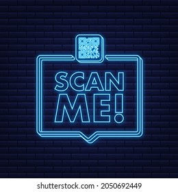 QR code for smartphone. Inscription scan me with smartphone icon. Qr code for payment. Neon icon. Vector illustration.