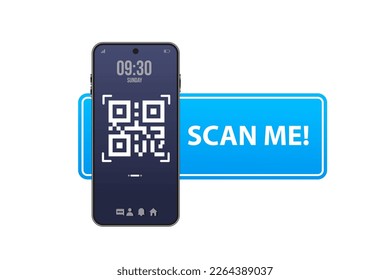 QR code for smartphone. Inscription scan me with smartphone 3D icon. Qr code for payment.