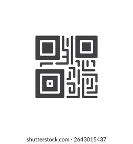 Ícone de glifo sólido do código QR. Um ícone de vetor quadrado representando uma matriz digitalizável. Esse ícone sólido é um símbolo em estilo de glifo para acesso rápido e links de dados digitais.