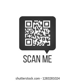 QR code in speech bubble, scan me concept, vector icon or symbol isolated on white background.