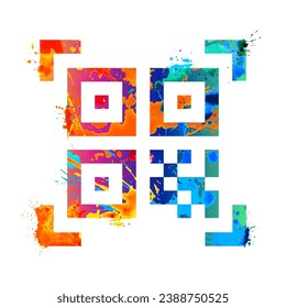 Icône carré de code QR. Symbole vectoriel de la peinture éclaboussures