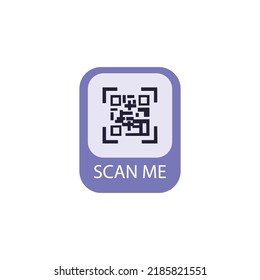 QR-Code-Aufkleber für Zahlungen und mobile App mit Inschrift scannen mich, flache Vektorgrafik einzeln auf Weiß. Scannen Sie mich nach Smartphones und QR-Code-Scannern.