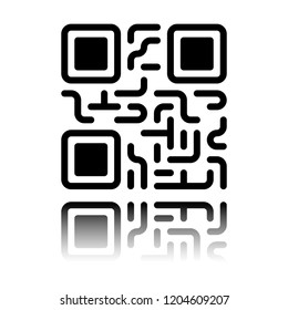 QR code. Technology icon. Black icon with mirror reflection on white background