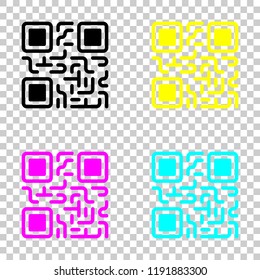 QR code. Technology icon. Colored set of cmyk icons on transparent background
