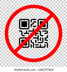 QR code. Technology icon. Not allowed, black object in red warning sign with transparent background