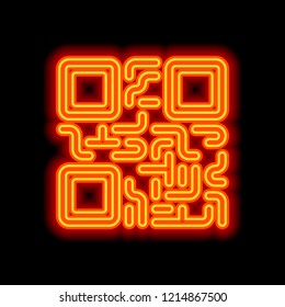 QR code. Technology icon. Orange neon style on black background. Light icon