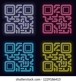 QR code. Technology icon. Set of neon sign. Casino style on dark background.