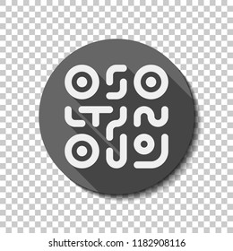 QR code. Technology icon. Simple logo. flat icon, long shadow, circle, transparent grid. Badge or sticker style