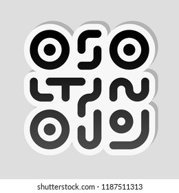 QR code. Technology icon. Simple logo. Sticker style with white border and simple shadow on gray background