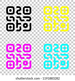 QR code. Technology icon. Simple logo. Colored set of cmyk icons on transparent background