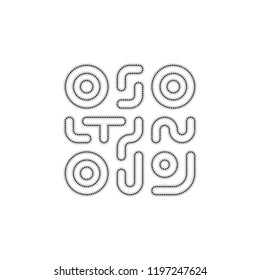 QR code. Technology icon. Simple logo. Dotted outline silhouette with shadow on white background