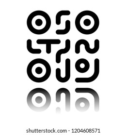 QR code. Technology icon. Simple logo. Black icon with mirror reflection on white background