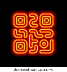 QR code. Technology icon. Simple logo. Orange neon style on black background. Light icon