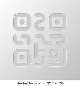QR code. Technology icon. Simple logo. Paper design. Cutted symbol. Pitted style